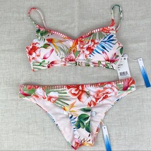 Lucky Brand Embroidered Floral 2 Pieces Swimsuit.